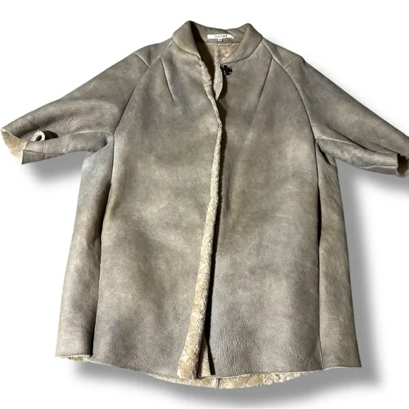 Hache Vintage Genuine Italian Leather Elegant Cream Women's Cape Coat - Picture 7 of 16